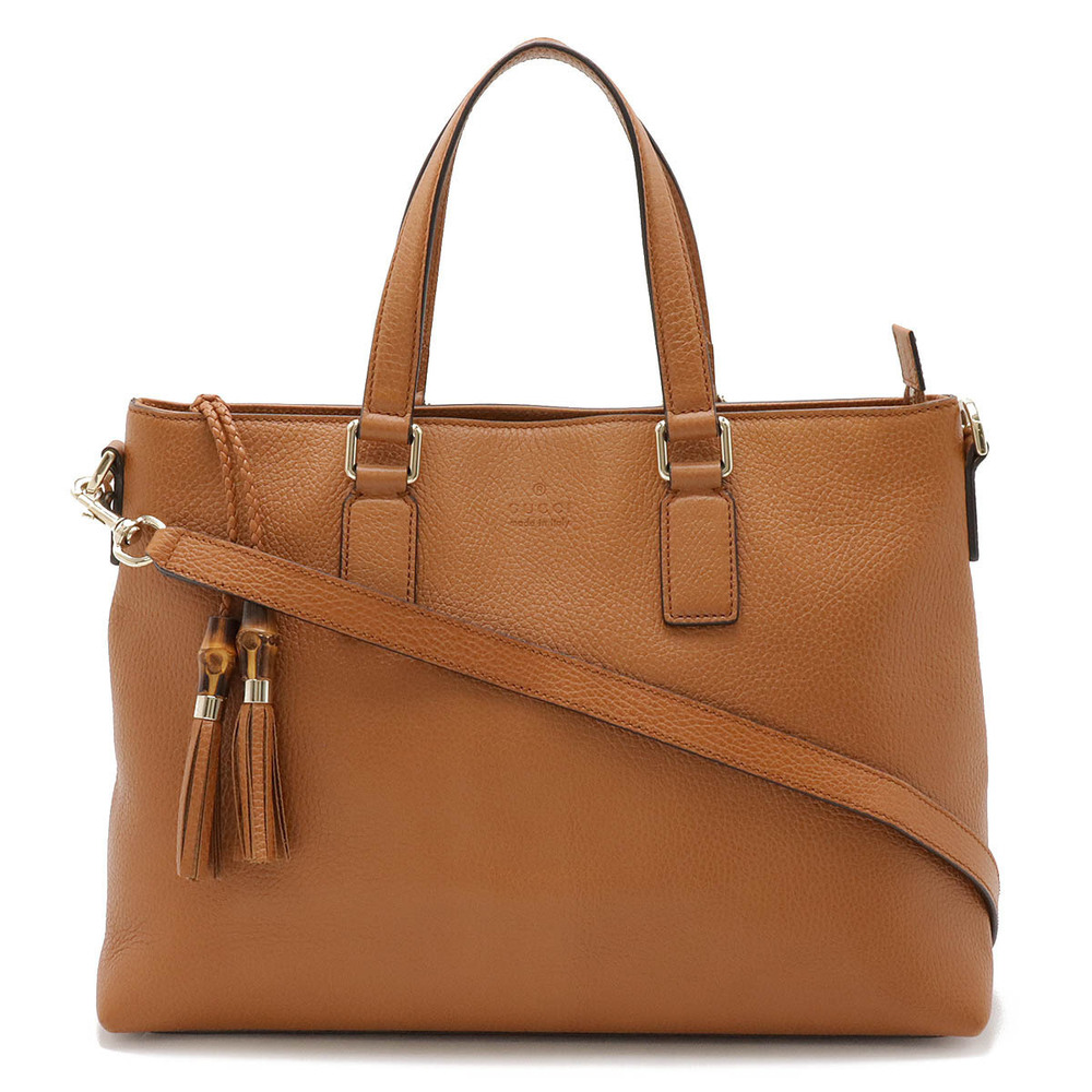 Gucci Bamboo Fringe Tassel Tote Bag Shoulder Leather Brown